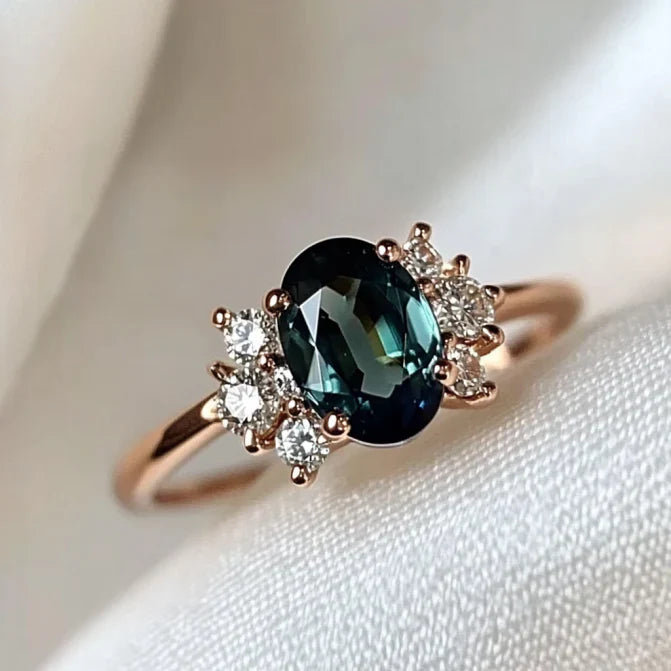 Bague vintage en or à zirconium ovale bleu